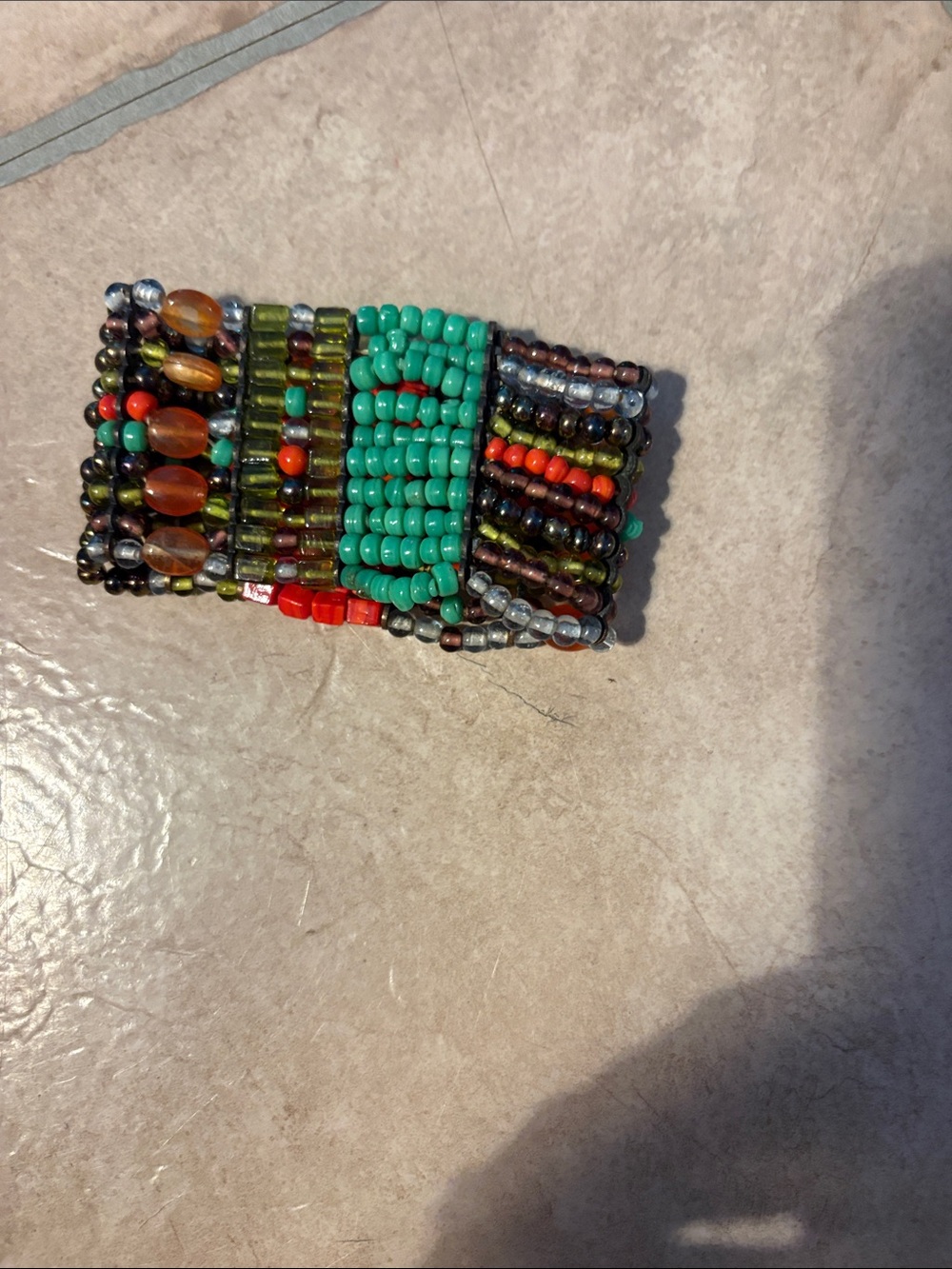 Handcrafted Red Beaded Multi-Color Stretch Bracelet - Picture 6 of 7